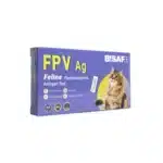 Opakowanie weterynaryjnego testu FPV Ag BISAF VET do wykrywania antygenu panleukopenii kotów (Feline Panleucopenia Virus) z grafiką kota na opakowaniu.