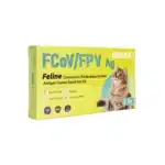 Test weterynaryjny BISAF VET FCoV/FPV Ag – opakowanie w kolorze żółto-zielonym z grafiką kota, przeznaczony do wykrywania koronawirusa i panleukopenii u kotów (2 w 1)