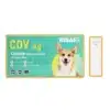 Szybki test BISAF CDV Ag do wykrywania wirusa nosówki u psów (Canine Distemper Virus). Turkusowe opakowanie z wizerunkiem psa oraz kaseta testowa z oznaczeniami C, T i S.