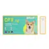 Szybki test BISAF CPV Ag do wykrywania parwowirusa u psów (Canine Parvo Virus). Turkusowe opakowanie z wizerunkiem psa oraz kaseta testowa z polami C, T i S.