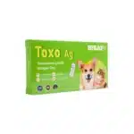Test weterynaryjny BISAF VET Toxo Ag – opakowanie kartonowe w kolorze zielonym z grafiką psa i kota, przeznaczony do wykrywania Toxoplasma gondii