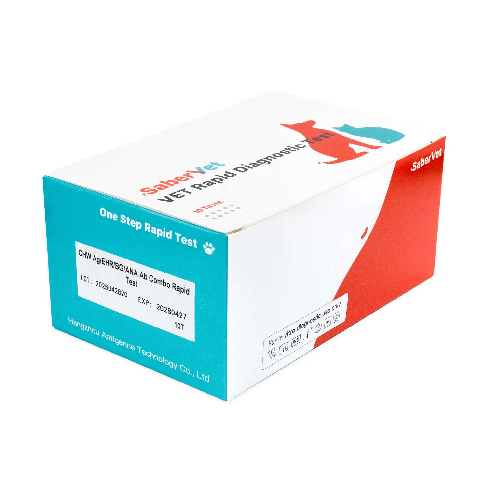 Pudełko testu weterynaryjnego SaberVet combo 4w1 do wykrywania CHW Ag, EHR, BGD i ANA