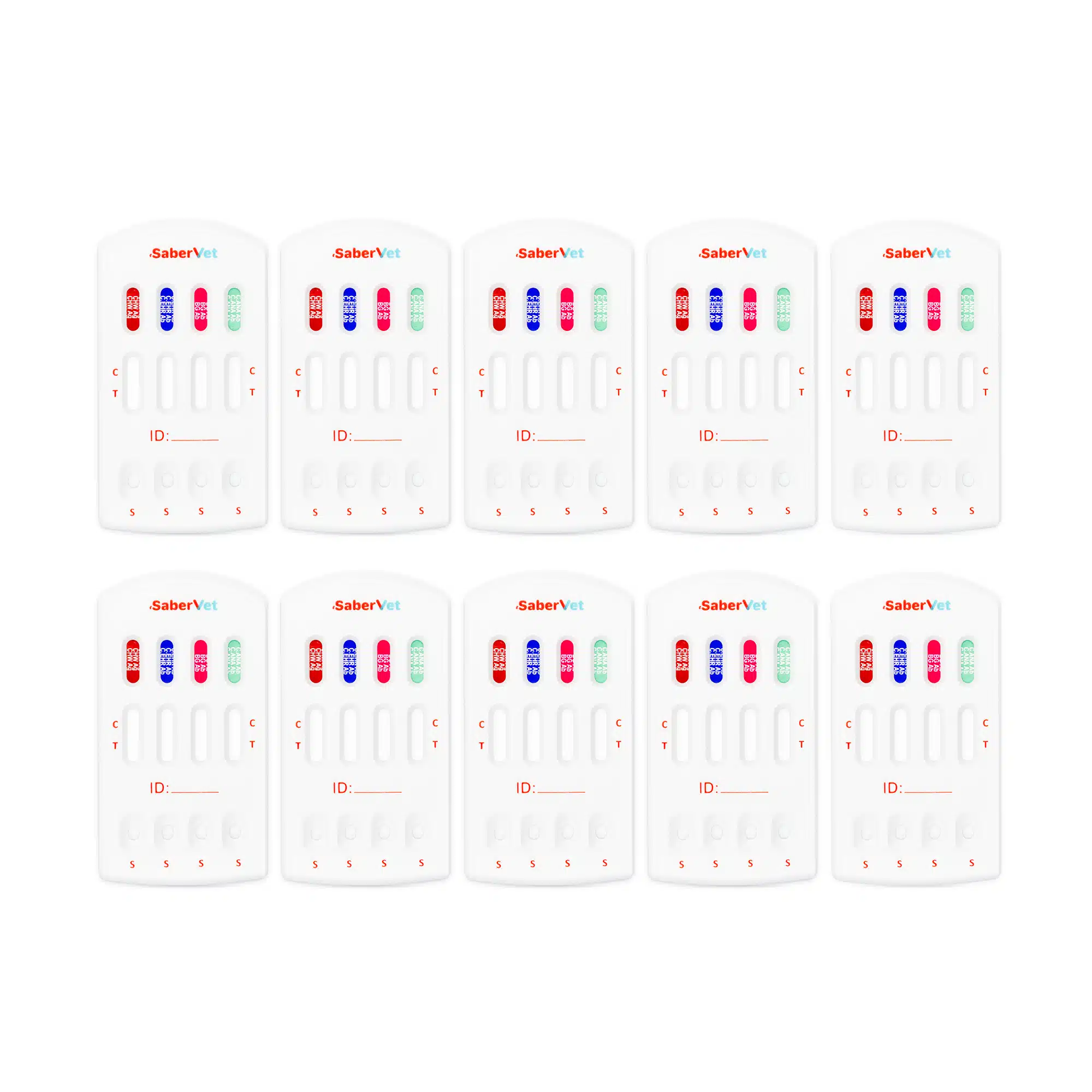 Dziesięć kasetek testowych SaberVet do jednoczesnego badania CHW Ag, EHR, BGD i ANA, szybki test weterynaryjny 4w1