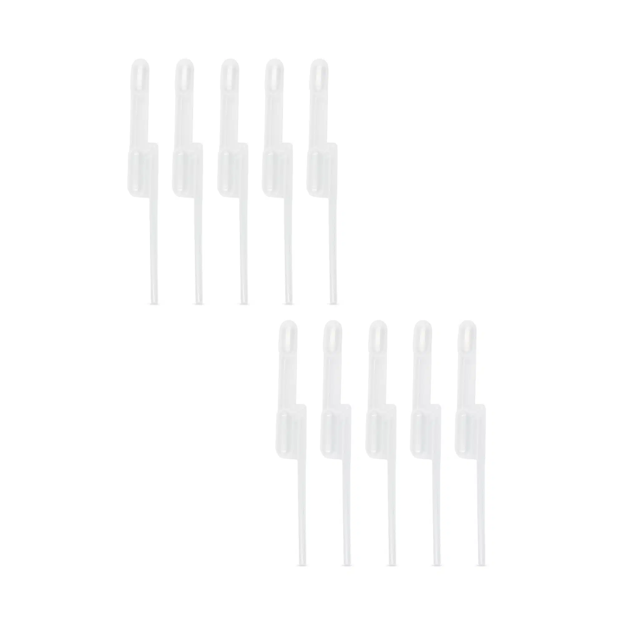 Zestaw dziesięciu plastikowych pipet do aplikacji próbek w szybkich testach weterynaryjnych